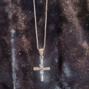 925 Garnet And Diamond Cross Necklace